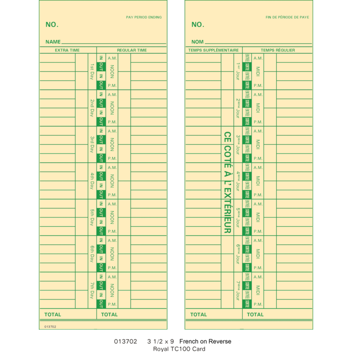 013702 Time Cards (Pack of 1000's) Time Systems Inc