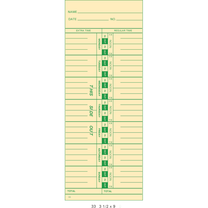 33 Time Cards (Pack of 1000's) Time Systems Inc