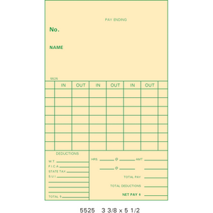 00117 Time Cards (Pack of 1000's)