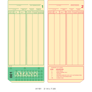 A1181 Time Cards 000-099 (Pack of 1000, 10 sets of 100)