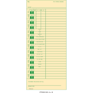 PTR 35100-10 Time Cards (Pack of 1000's)