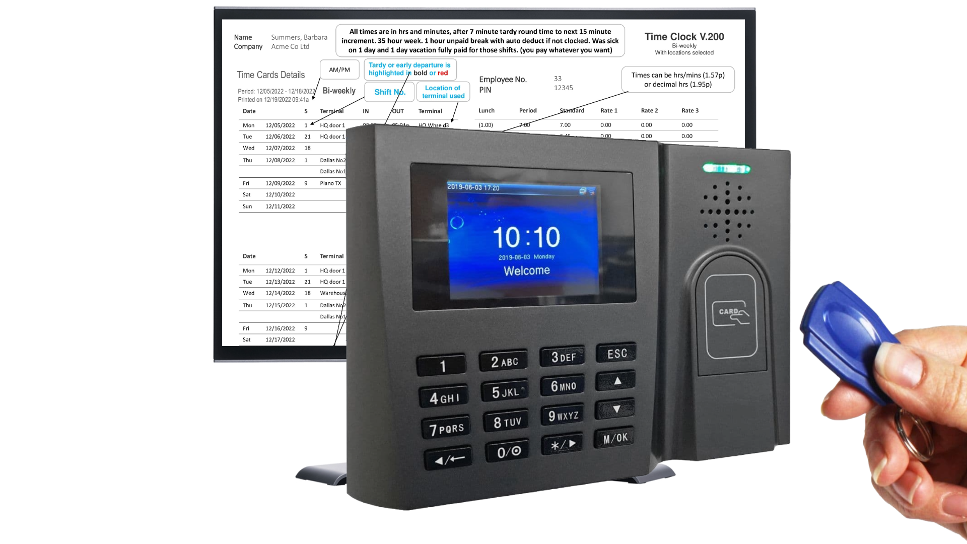 Time clock Proximity RFID tag time recorder Free support – Time