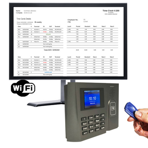 GeoProx 210NT Wifi | Proximity RFID badge time clock with software inc vacation, sickness | NO SUBSCRIPTIONS.|  Warranty and 90 days FREE Support. 4 pay rates. 25 free tags or badges