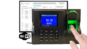 GeoTime 10 Time Clock with Wifi. Biometric fingerprint - eliminates ‘buddy punching’. Accurate and Reliable Software. FREE Export to payroll. NO SUBSCRIPTIONS NEEDED. 1 year warranty. 90 days FREE Support.