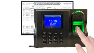 Time Clock System, GeoTime 200, Biometric fingerprint with Vacation and Sickness Module. FREE Export to payroll. 90 days FREE Support. No monthly fees. You own it. 1 year warranty.