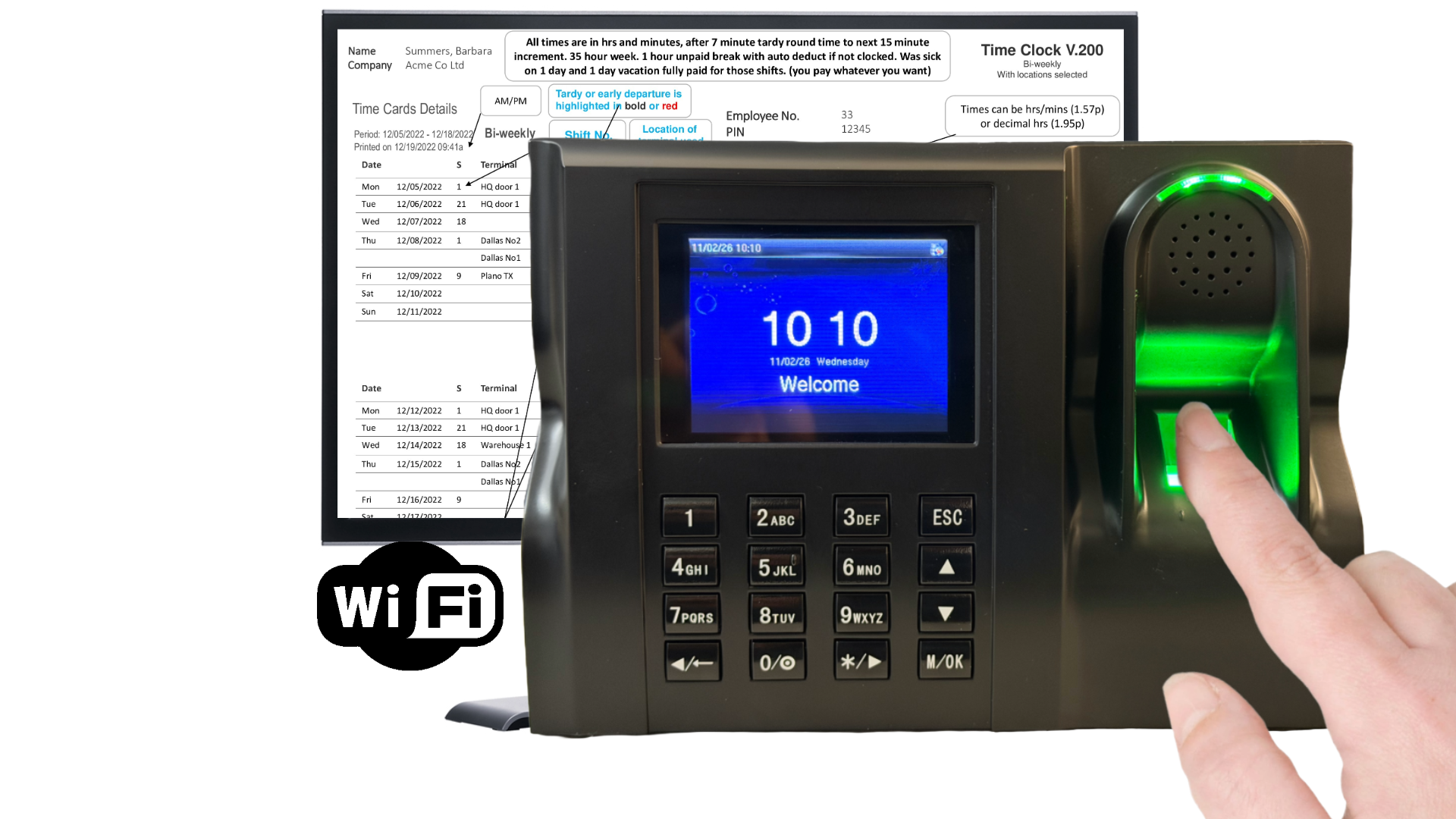 北欧メロハー◆FINGERPRINTS/TIME IS ALL WE NEED WIFI Time clock biometric fingerprint time recorder Geotime 200