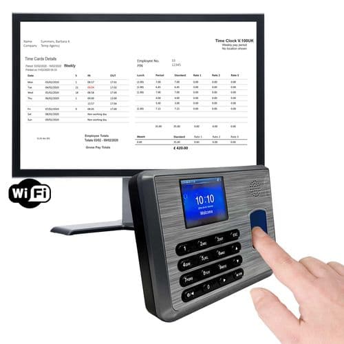 GeoTime 100 X Wifi, Time Clock Recorder, Biometric fingerprint. Accurate and Reliable Solution with FREE Export to payroll. 90 days FREE Support. NO SUBSCRIPTIONS. 1 year warranty.