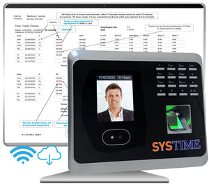 No Subscription - CLOUD software with Face, Finger & RFID Time Clock & WIFI (FE2000W3yr)