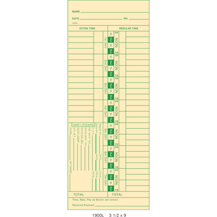 Time clock cards – Time Systems Inc