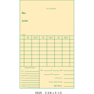015824 Time Cards (Pack of 1000's)