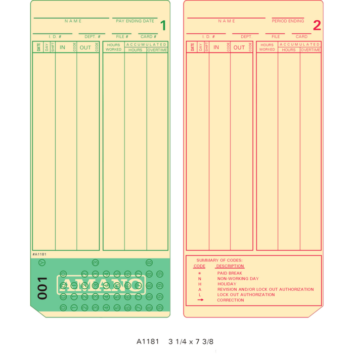 A1181 Time Cards 000-249 (Pack of 2000, 8 sets of 250)
