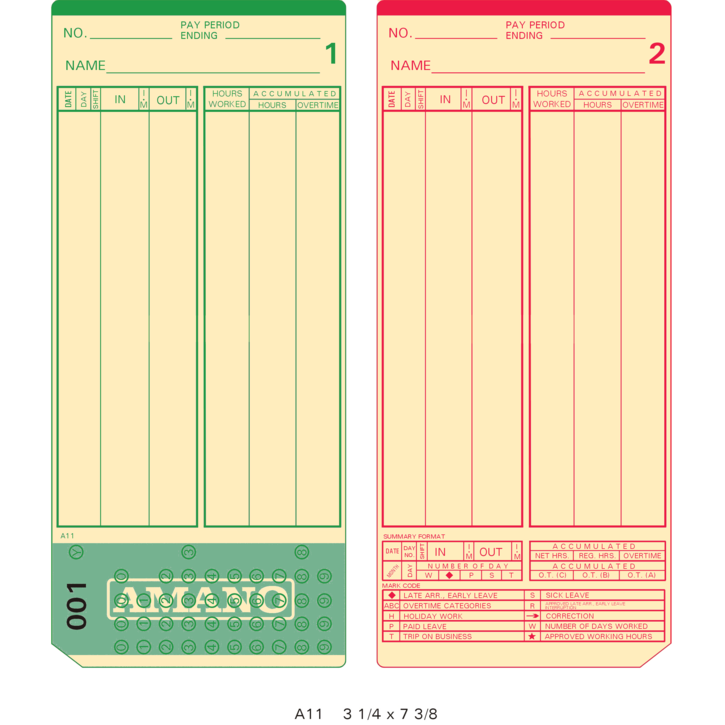 A11P Time Cards 000-099 (Pack of 1000, 10 sets of 100) – Time
