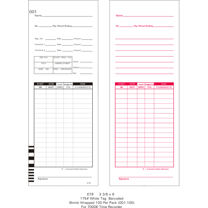 E79 Time Cards (Pack of 1000's) – Time Systems Inc