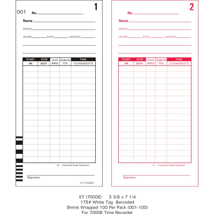 E7 (7000E) Time Cards (Pack of 1000's)