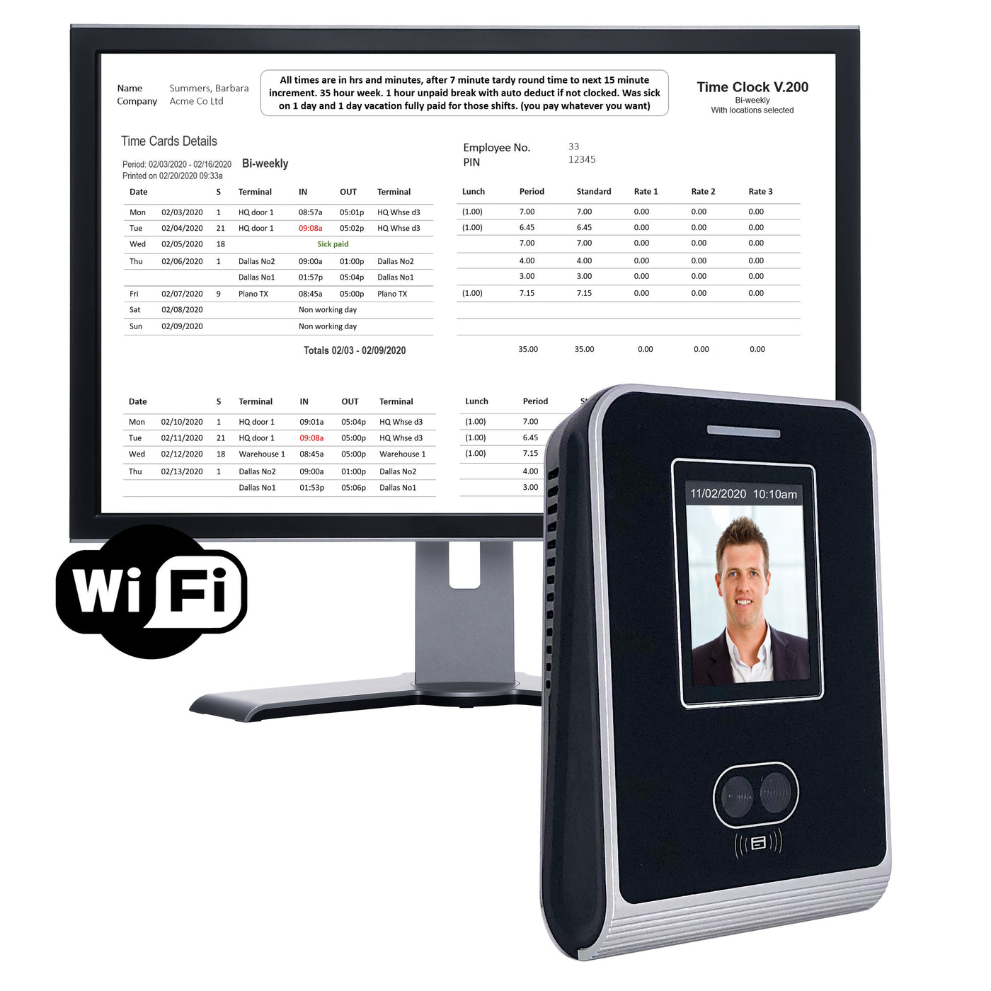 Time clock biometric face recogition time recorder wifi Geoface