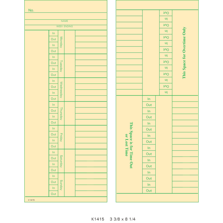 9664A Time Cards (Pack of 1000's) – Time Systems Inc