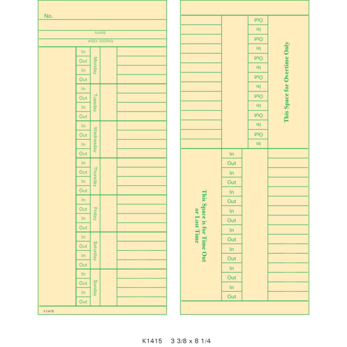 9664A Time Cards (Pack of 1000's)