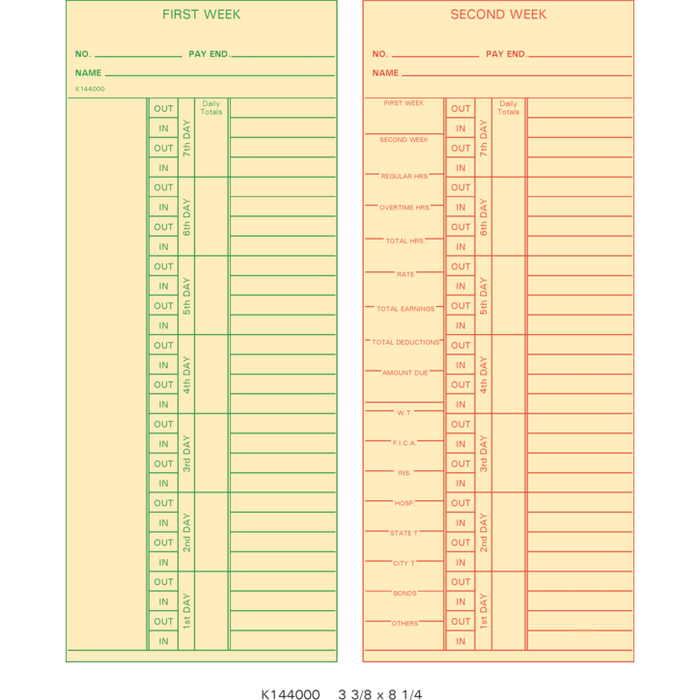 K144000 Time Cards (Pack of 1000's)